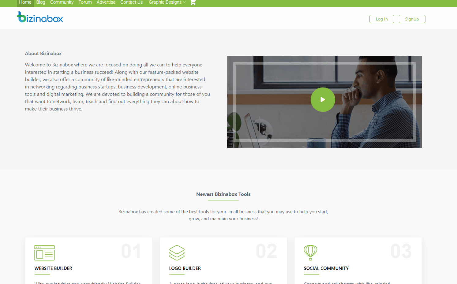 Bizinabox: screenshot of the live site