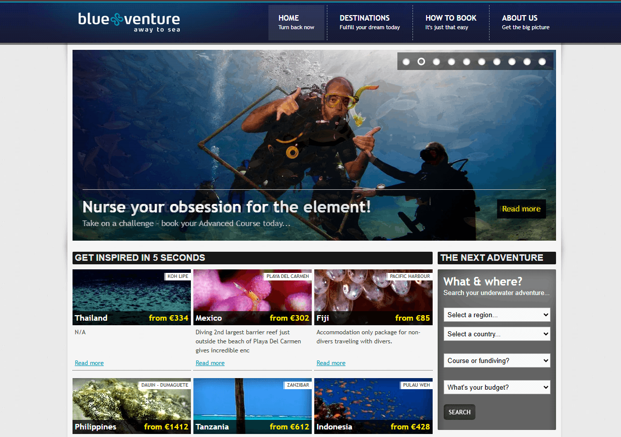 Blue Venture: screenshot of the live site