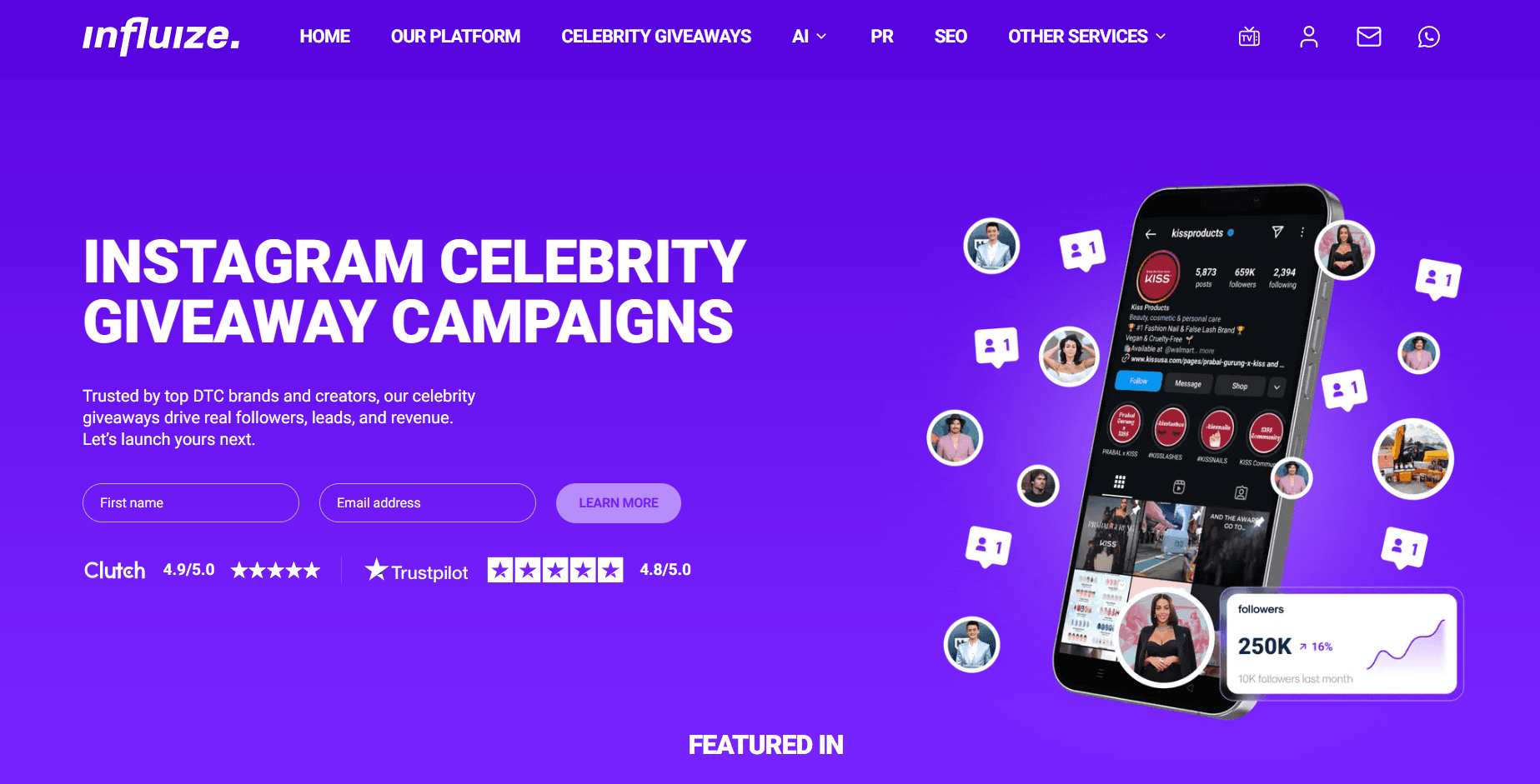 Influize: screenshot of the live site