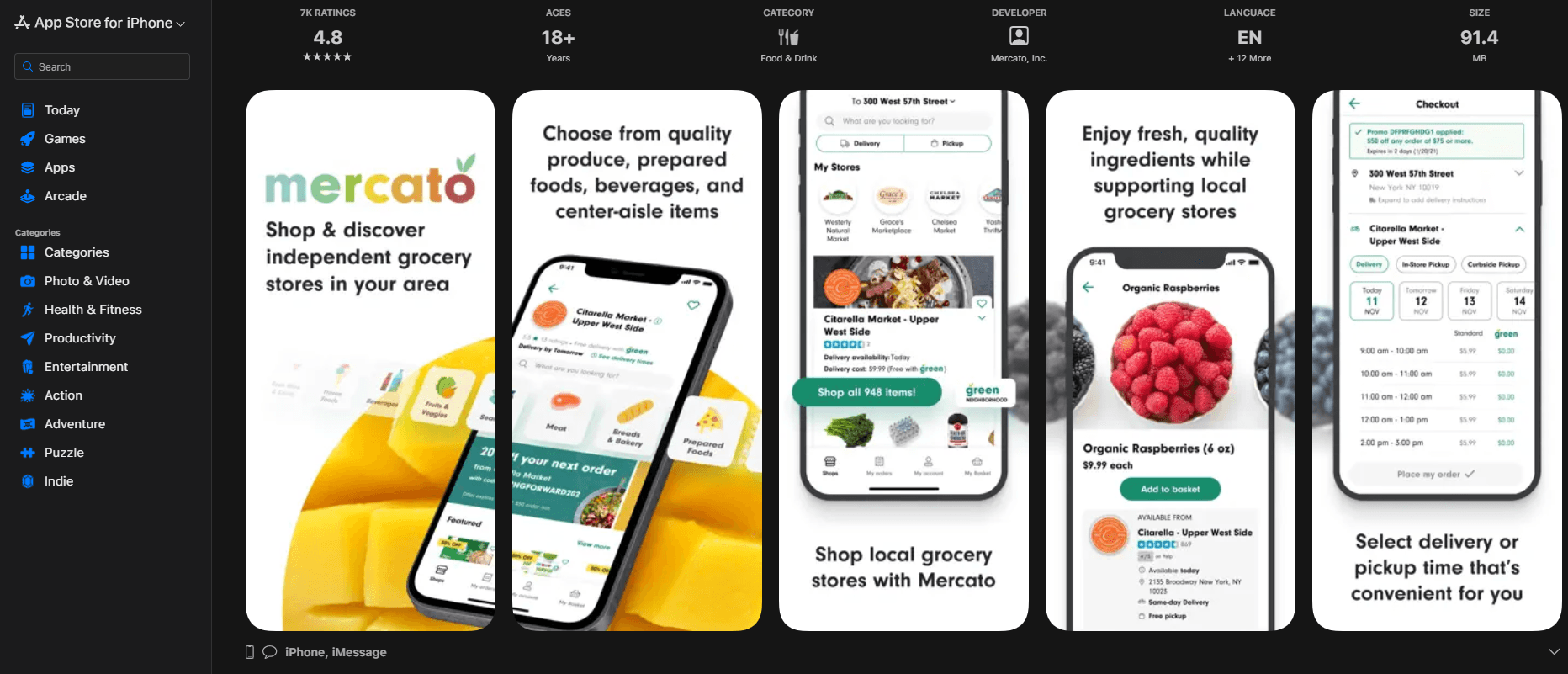 Mercato: screenshot of the live site