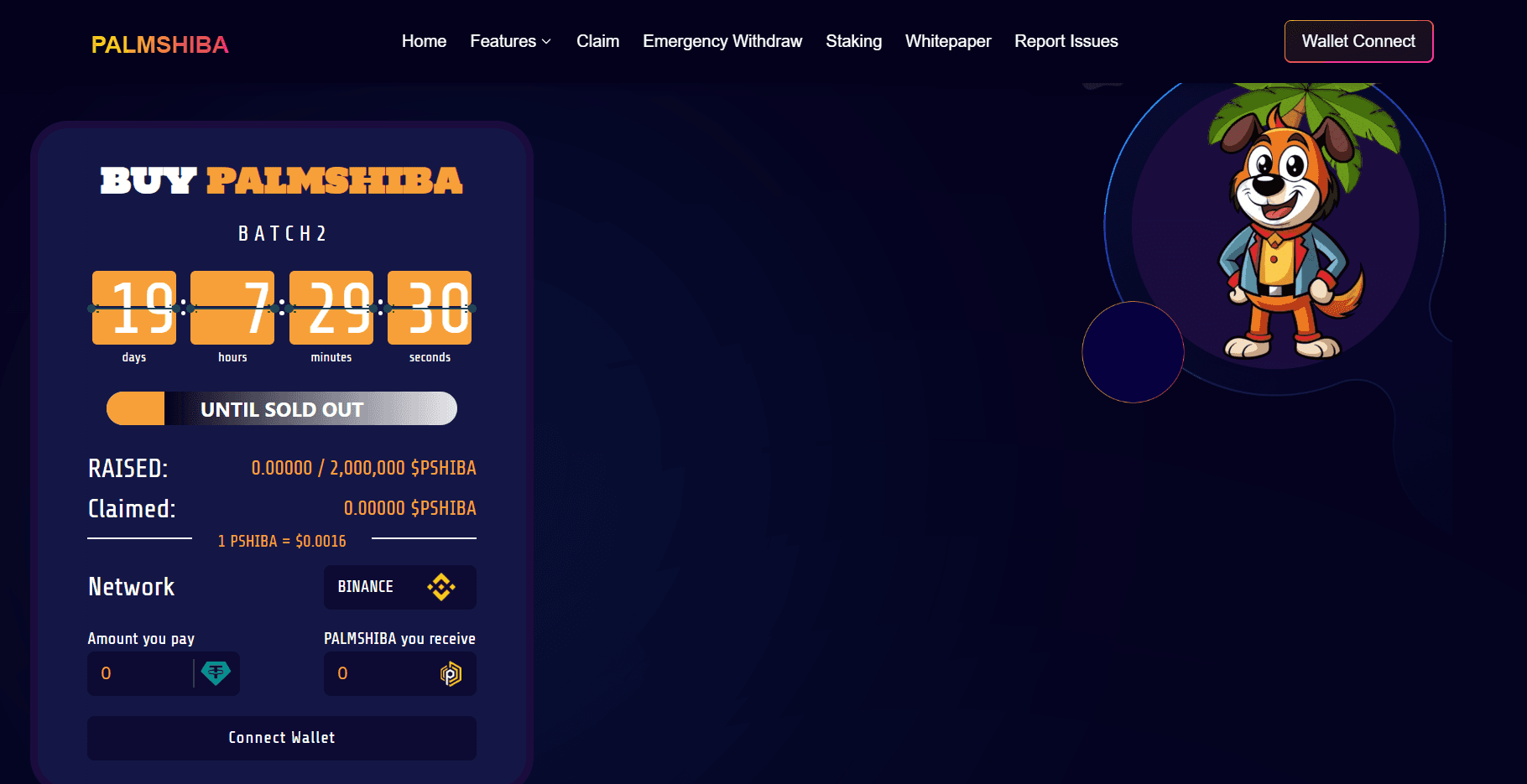 Palm Shiba: screenshot of the live site