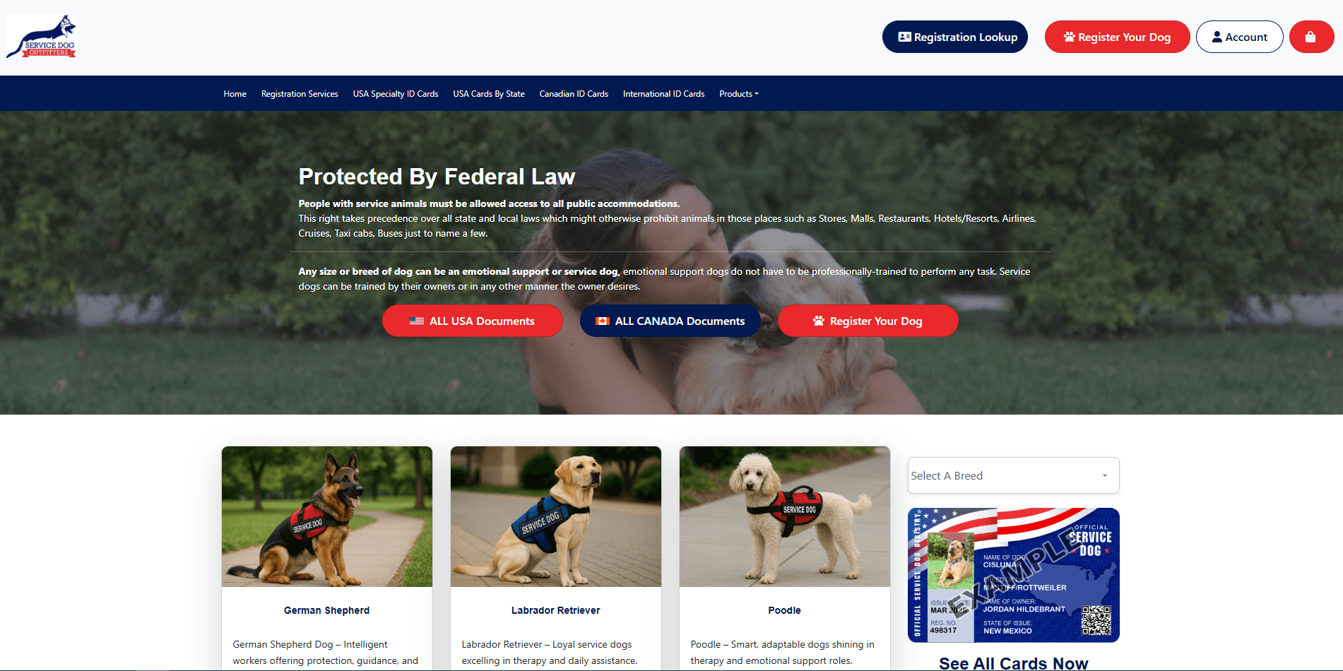 Service Dog Outfitters: screenshot of the live site