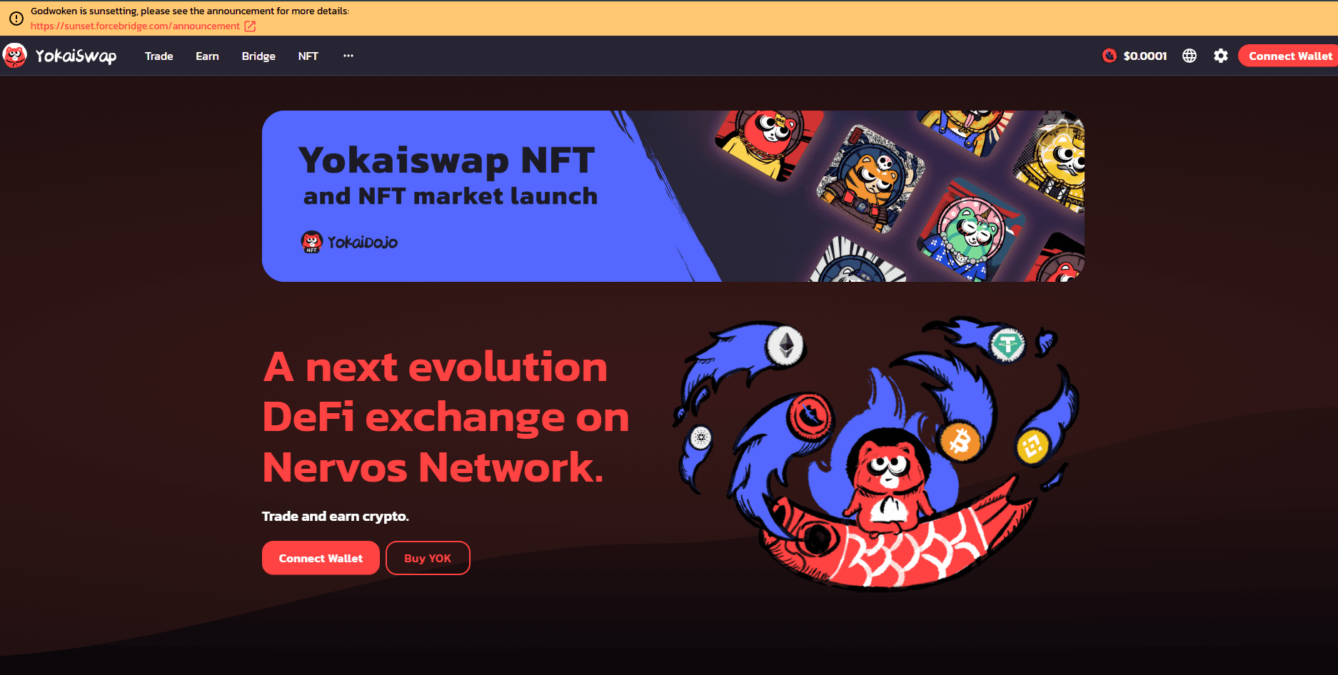 Yokaiswap: screenshot of the live site