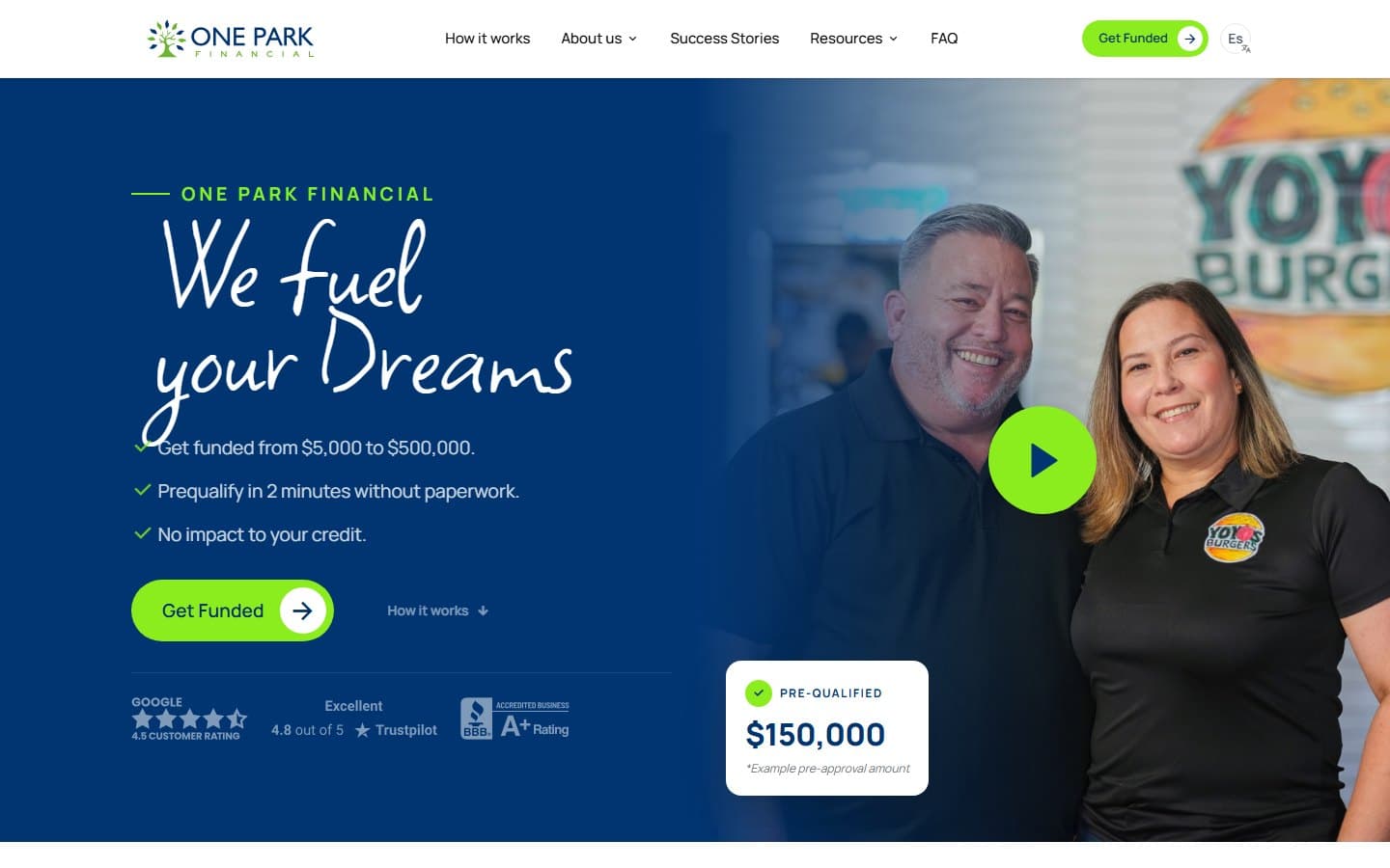 One Park Financial: screenshot of the live site